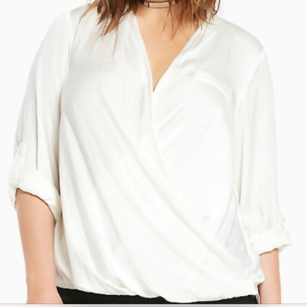 Satin Surplice Blouse 3X Creamy White